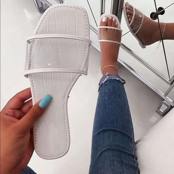 Clear Strap Slide in White Croc - Picture 6 of 8